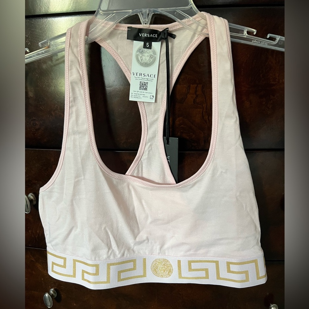NWT Versace Pink and Gold Sports Bra with Greca Elastic Band - Picture 2 of 7